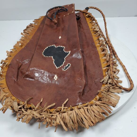 Vintage Hippy Leather Fringe Bucket Tie Purse Handcrafted - Picture 3 of 6